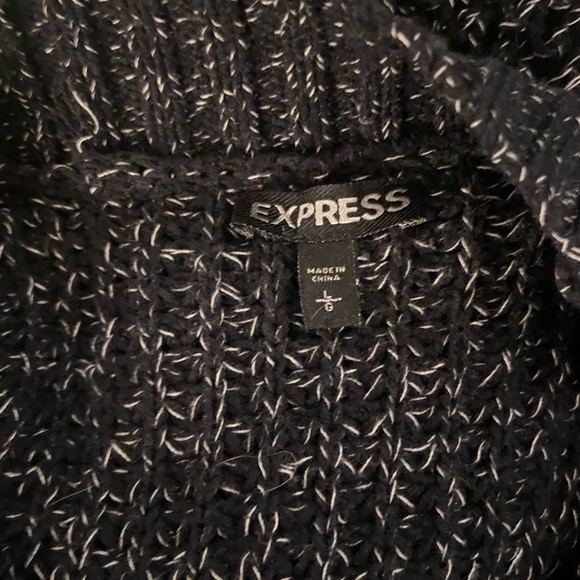 Express L Black White Open Knit Long Cardigan Sweater Pockets Drop Sholder - Picture 2 of 3